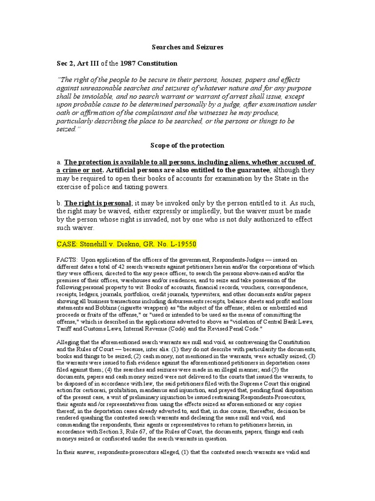 Search and Seizure Report | PDF | Search And Seizure | Fourth Amendment ...