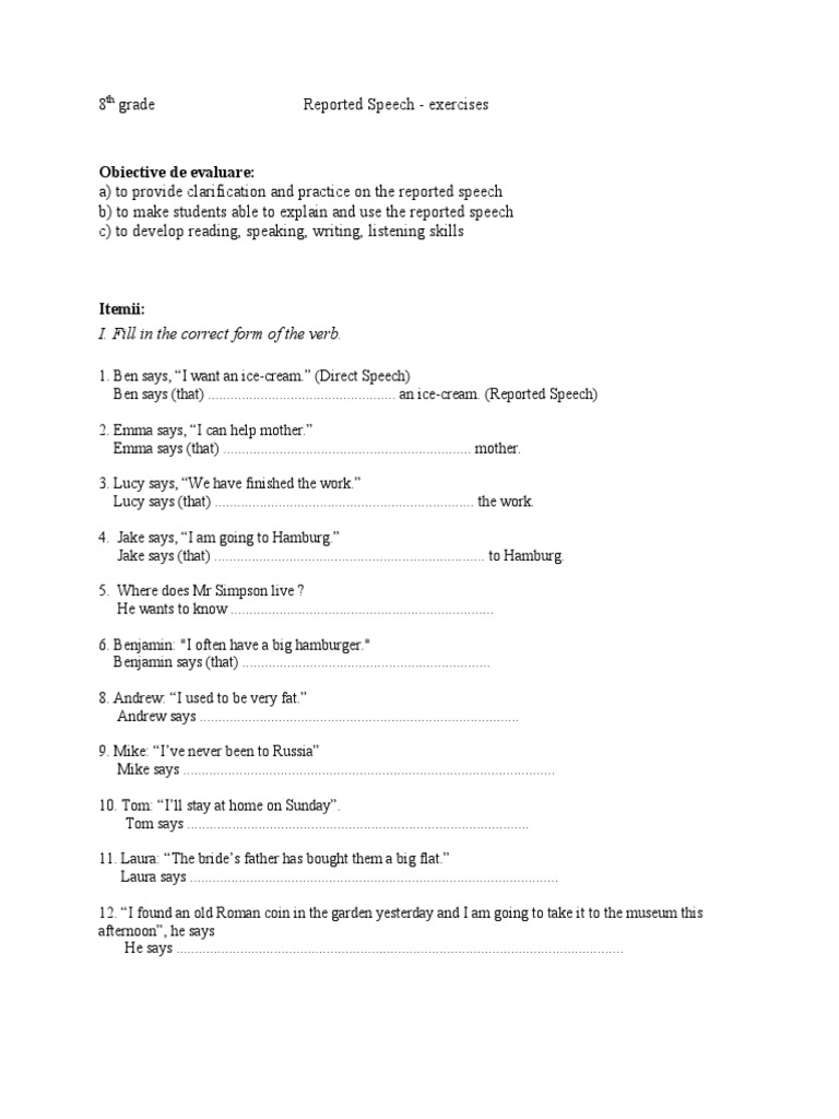 Reported Speech (Fisa Lucru Pe Nivel de Performanta Vizat) | PDF
