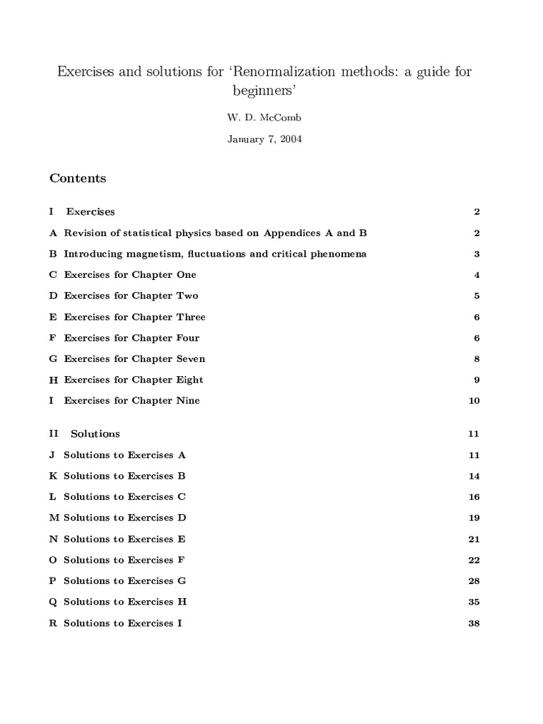 Exercises Solutions For Renormalization Methods A Guide For Beginners