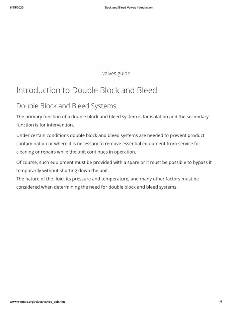 Introduction To Double Block and Bleed PDF Valve Fluid Dynamics