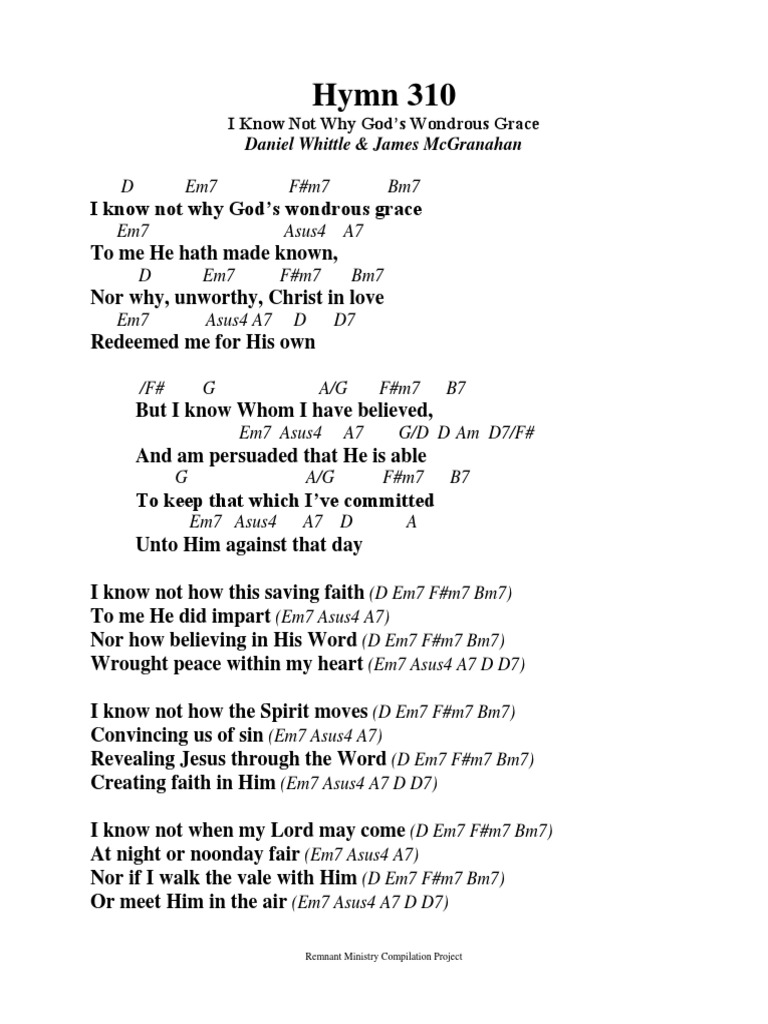Hymn 310 i know not why god s wondrous grace pdf