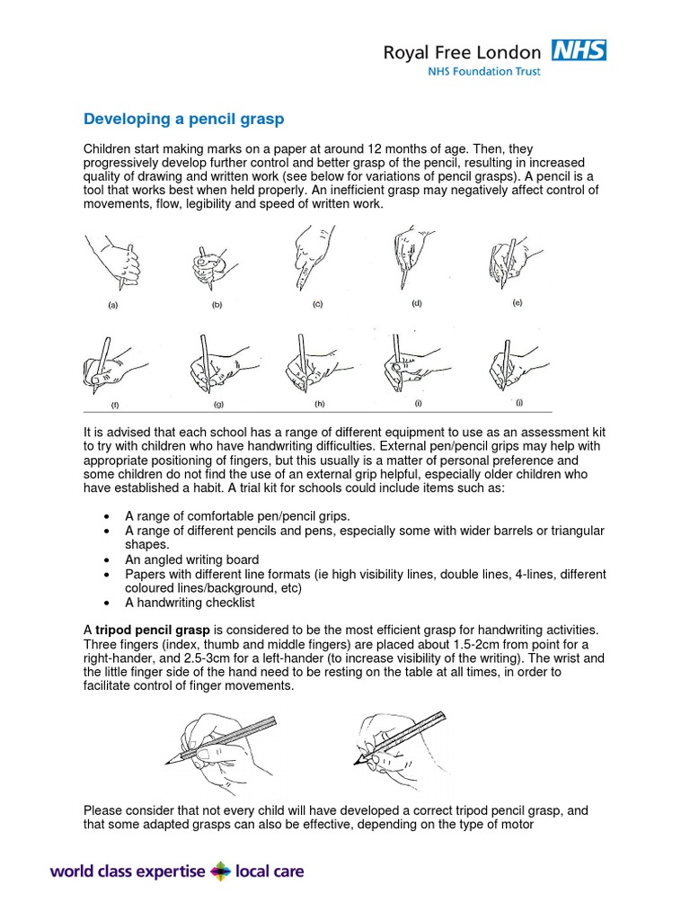 Skills For Developing A Pencil Grasp | PDF | Handedness | Hand