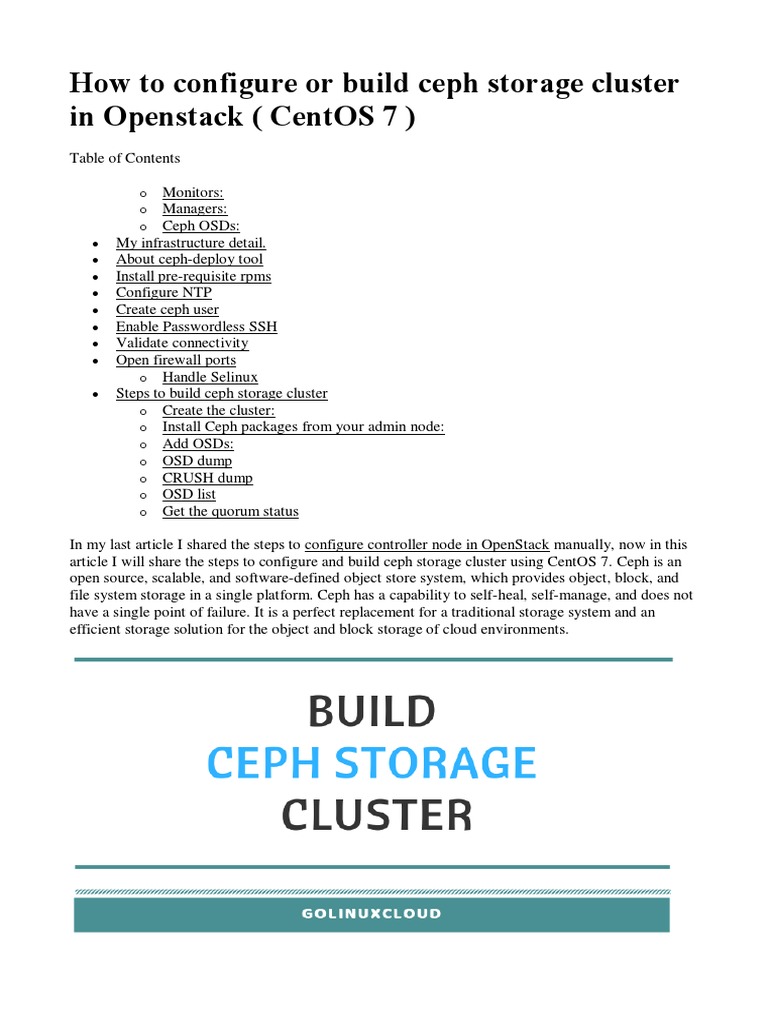 Ceph Storage Cluster Setup in OpenStack | PDF | Open Stack | Computer ...