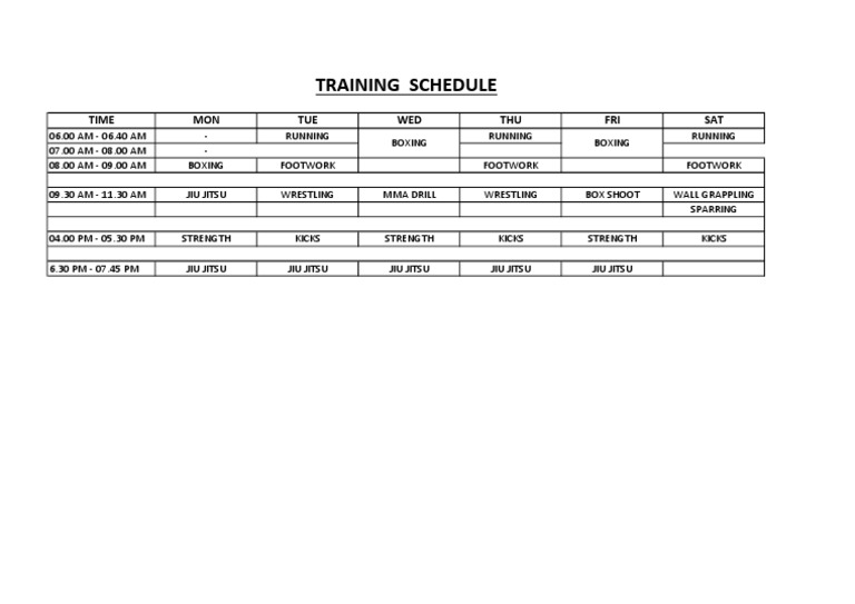 Weekly Combat Sports Training Schedule | PDF