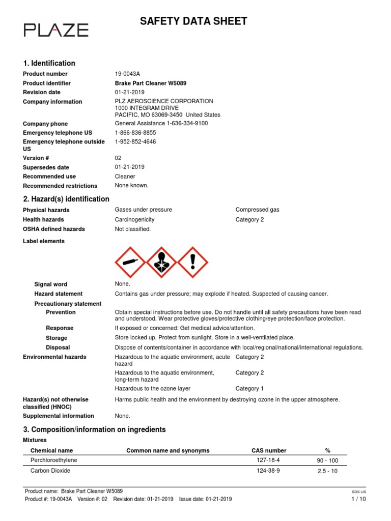 Brake Parts Cleaner WES W5089 PDF PDF Dangerous Goods Toxicity