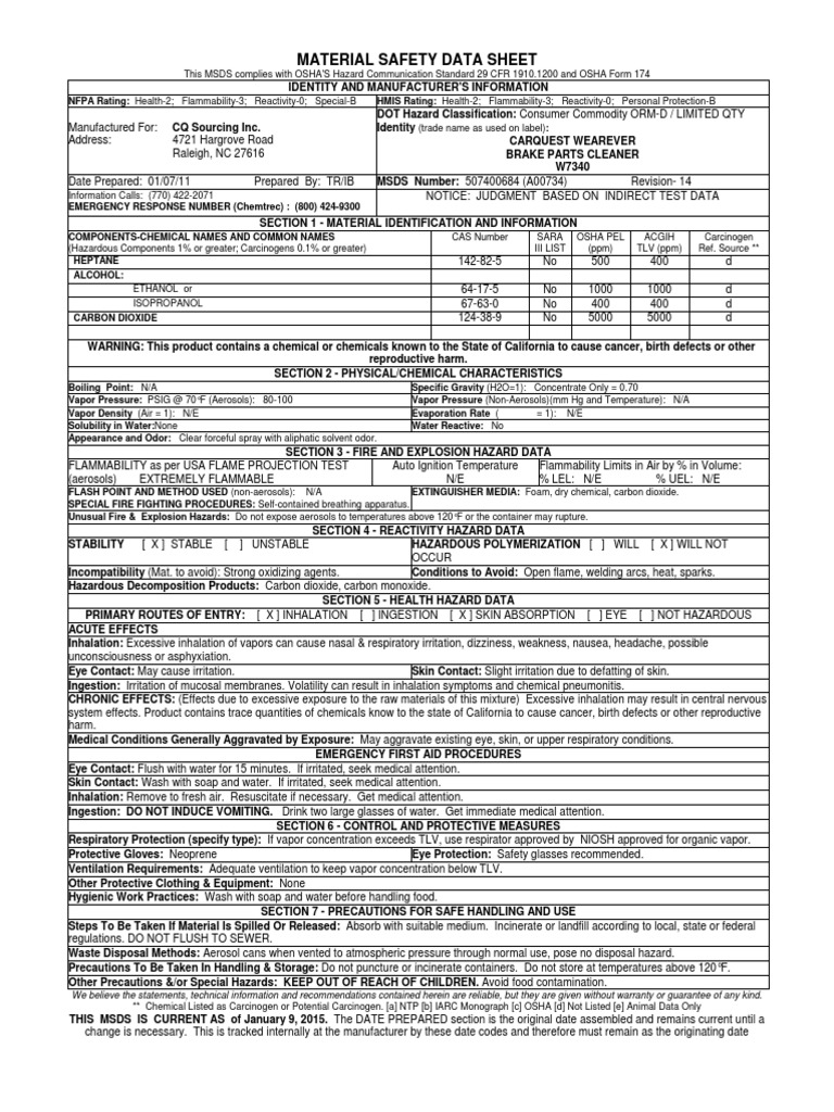 CarQuest Wearever Brake Parts Cleaner WES W7340 PDF PDF Fires Water
