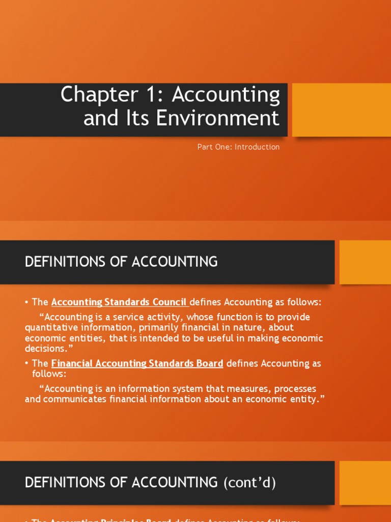 Chapter 1: Accounting and Its Environment: Part One: Introduction | PDF ...