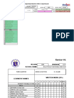 Physical Science: Input Data Sheet For SHS E-Class Record