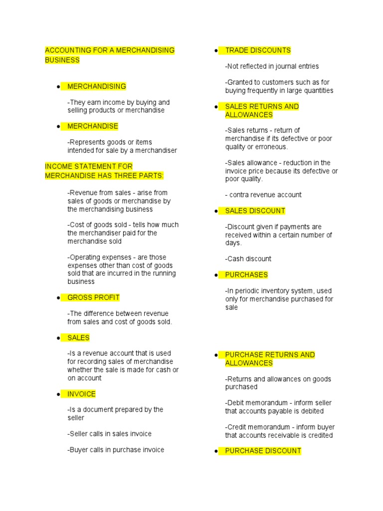Accounting for Merchandising Businesses | PDF | Discounts And ...