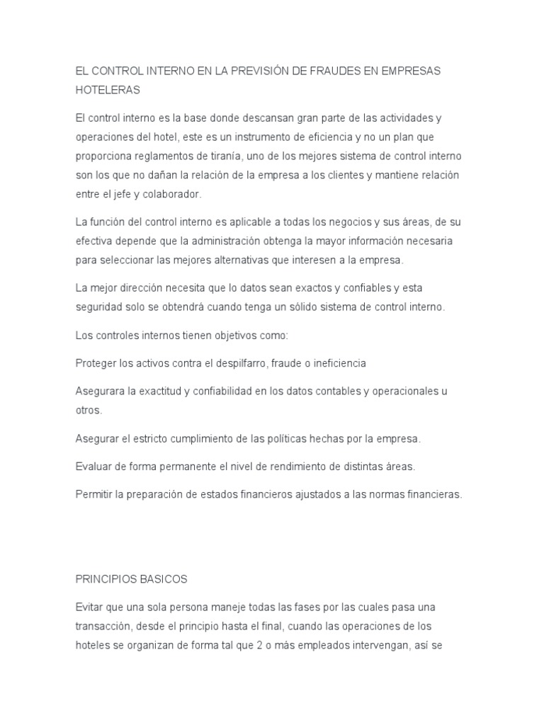 Control Interno para Prevenir Fraudes Hoteleros | PDF | Auditoría ...