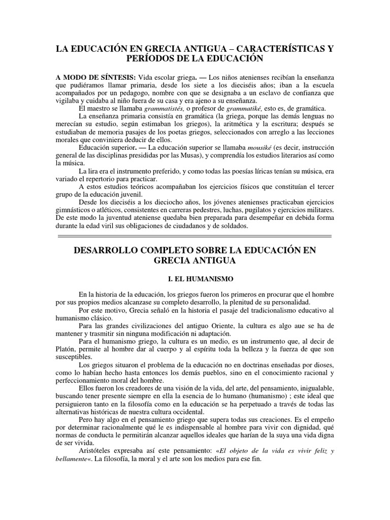 Educación en Grecia Antigua: Un Resumen | PDF | Antigua Grecia | Esparta