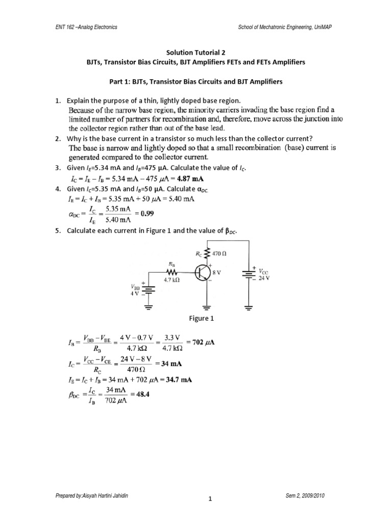 BJT and FET Amplifier Solutions Guide | PDF | Bipolar Junction ...