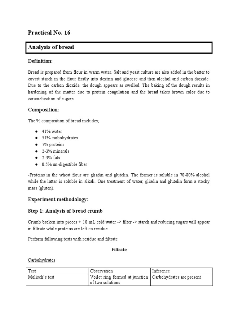 Practical No. 16 Analysis of Bread Definition PDF Breads