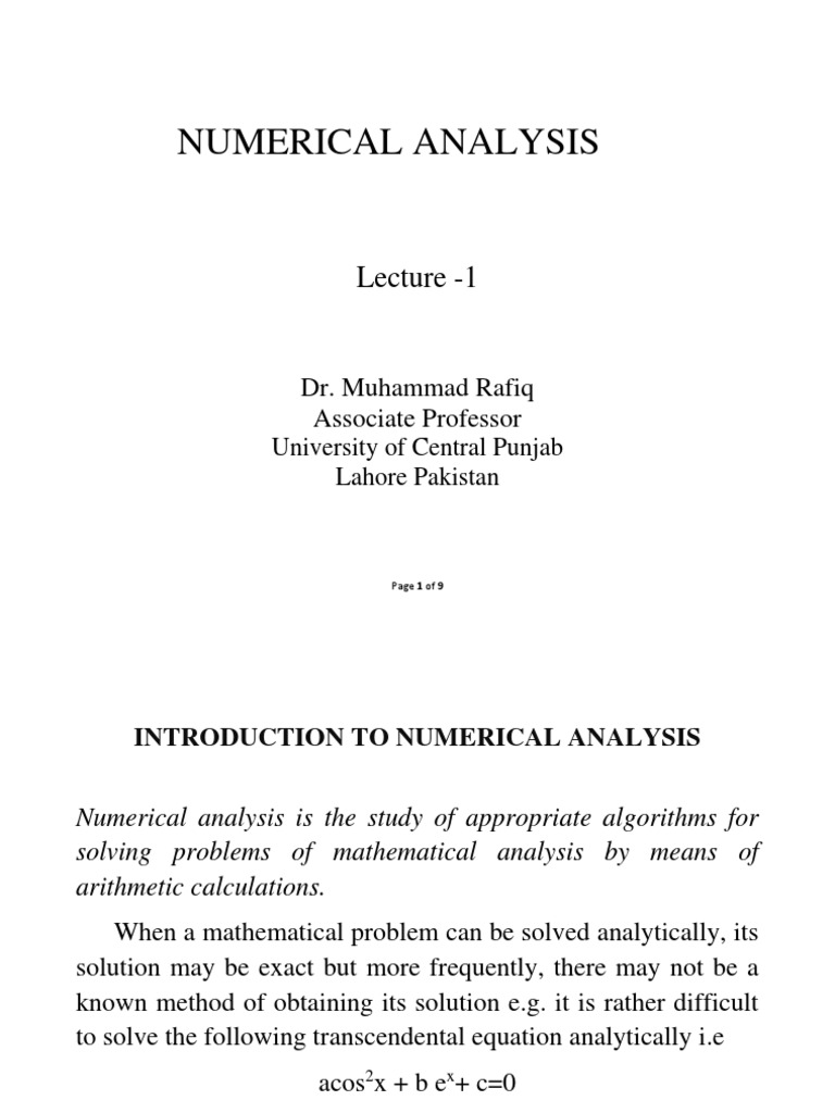 Numerical Analysis Lecture 1 PDF Numerical Analysis Numbers