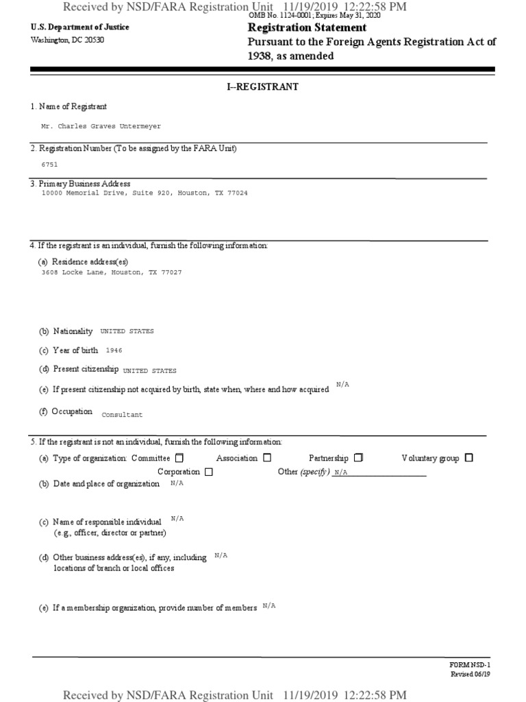 FARA Registration Statement Form NSD-1 | PDF | Government Information ...