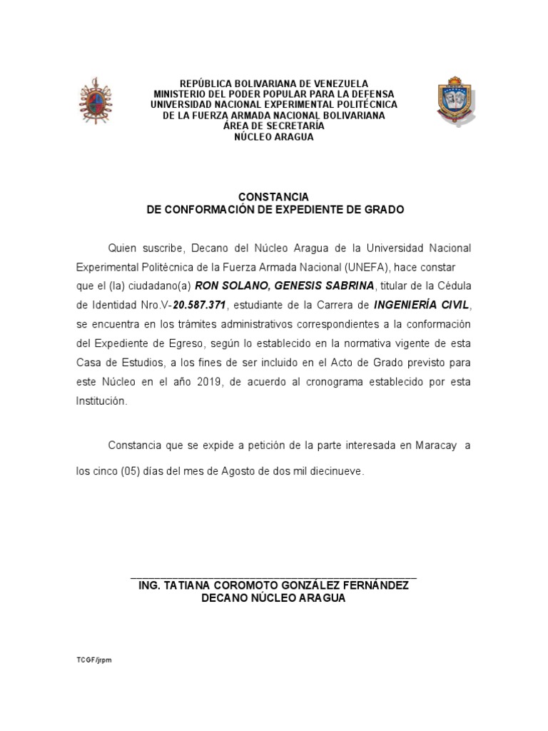 Constancia de Expediente de Grado | PDF
