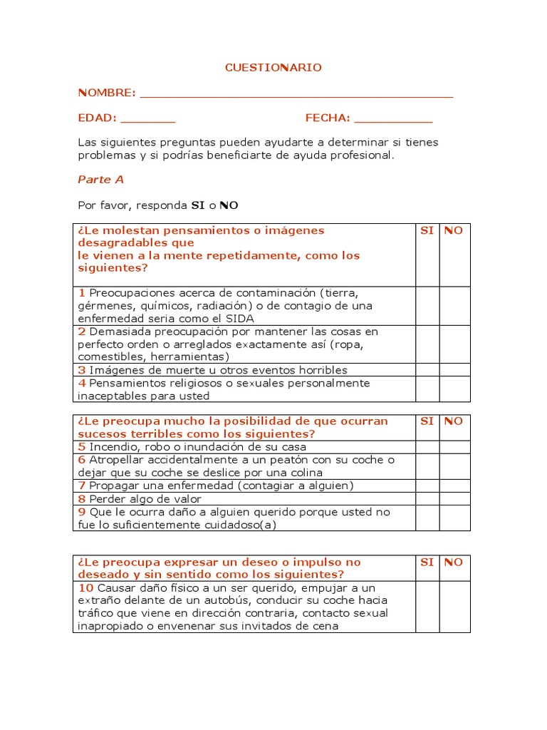 Test de Ayuda para La Detección Del TOC | PDF | Salud y bienestar ...