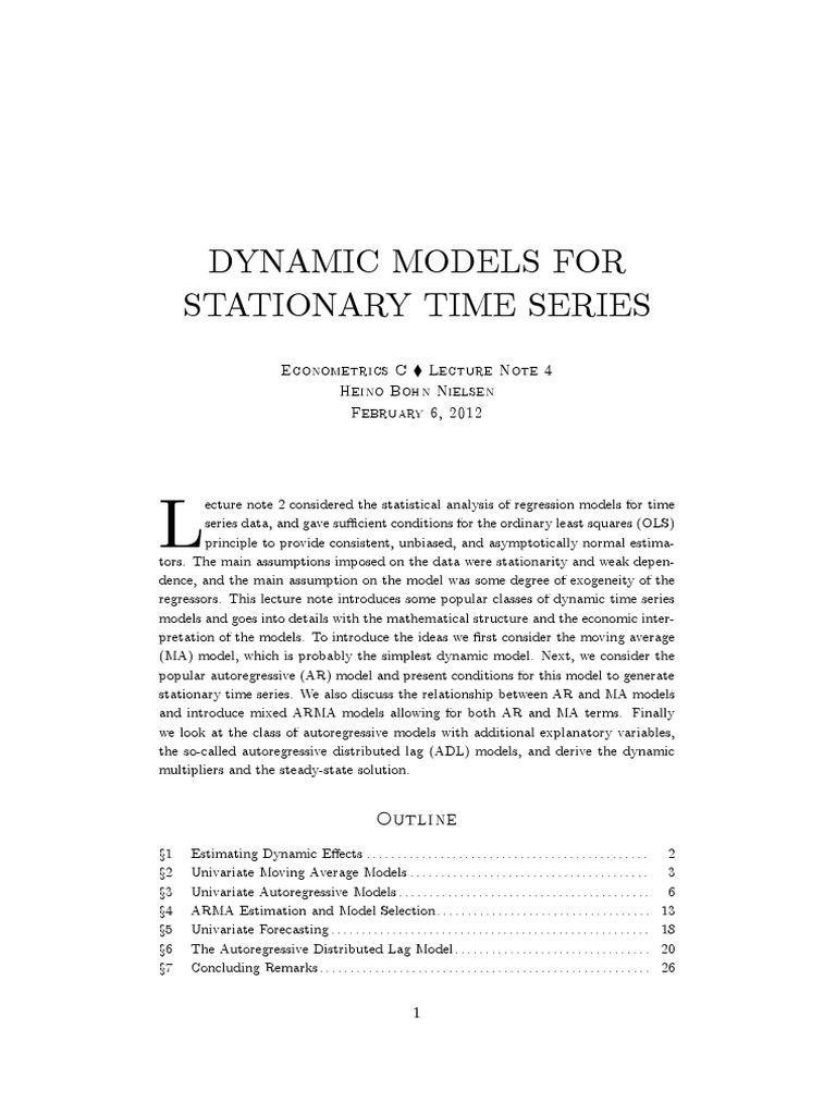Lecture Note 4 - Dynamic Models For Stationary Data | PDF ...