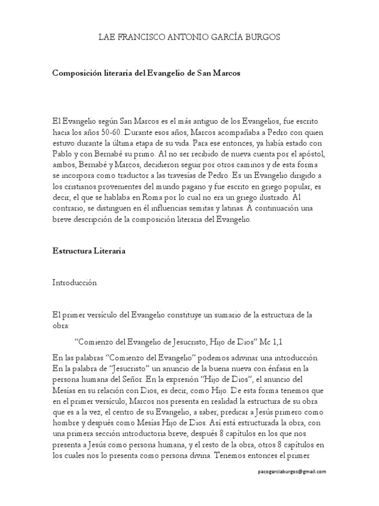 Composición del Evangelio de San Marcos | PDF | Evangelio de Marcos ...