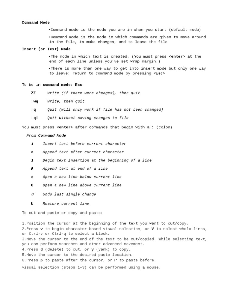 Vim Command and Insert Mode Guide | PDF | Computers