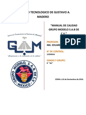 Manual de Calidad Del Grupo Modelo . de  | PDF | Sistema de manejo  de calidad | Calidad (comercial)