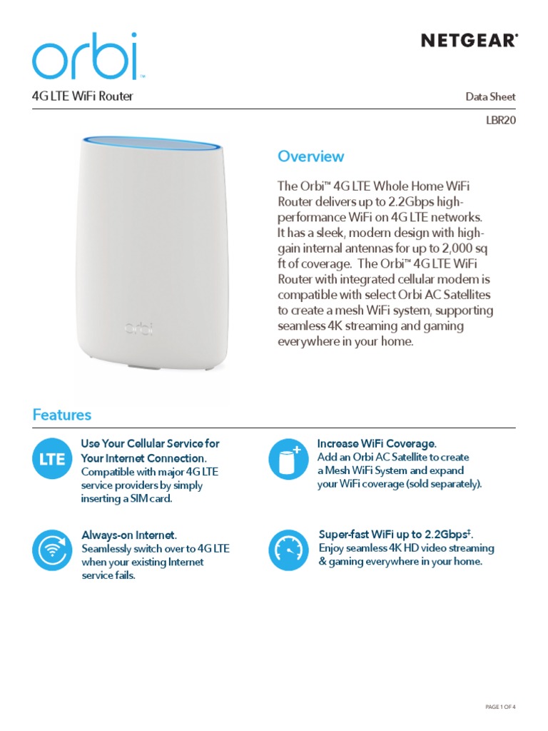 Orbi 4G LTE Wifi Router LBR20 | PDF | Wi Fi | 4 G