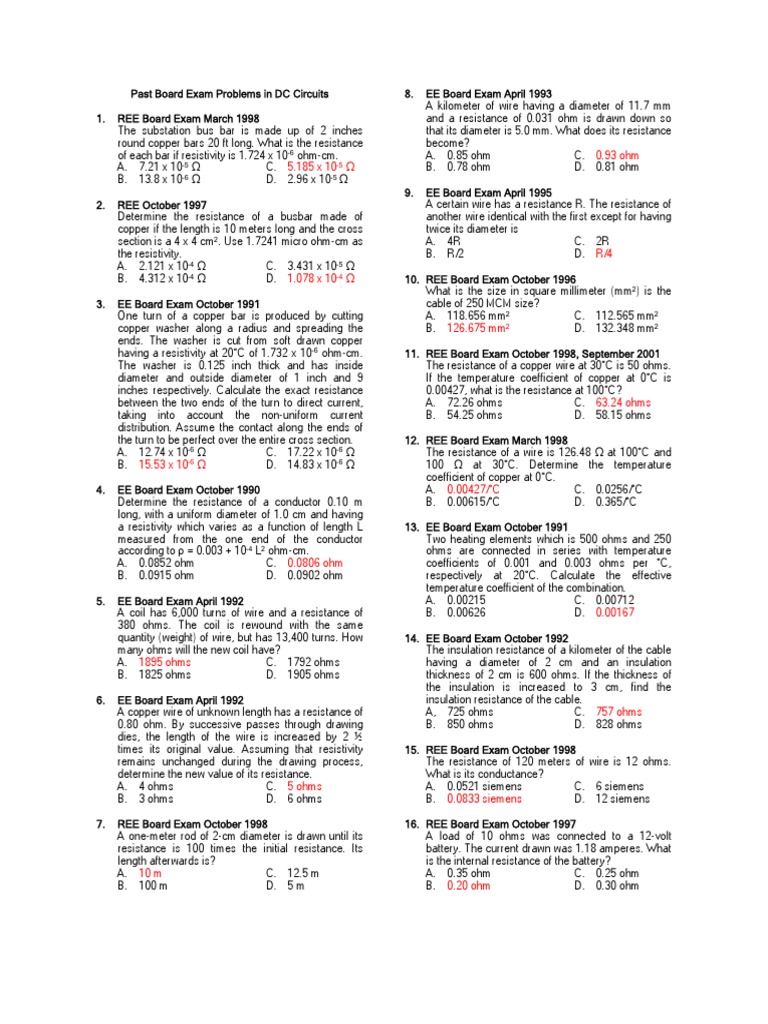 DC Circuit Exam Problems and Solutions | PDF | Electrical Network ...