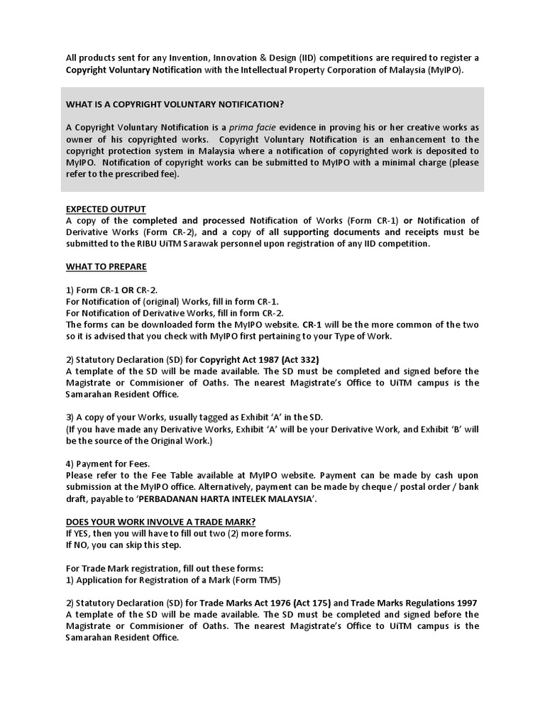MyIPO Copyright Registration Guide | PDF | Derivative Work | Copyright
