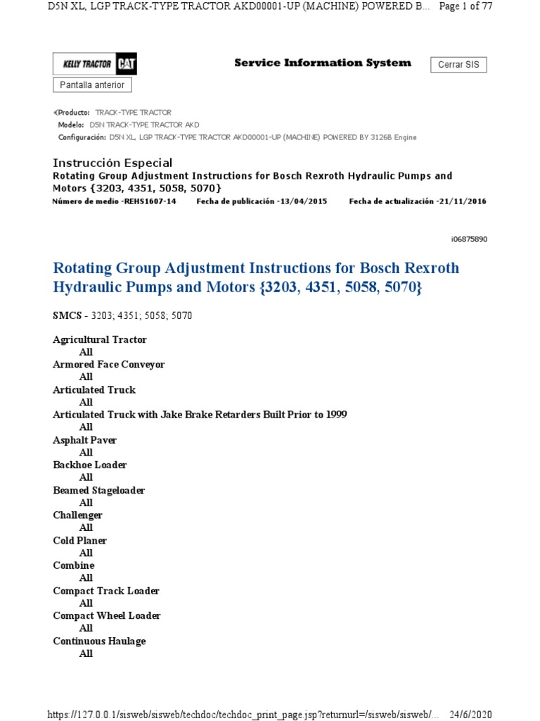 Rotating Group Adjustment Instructions For Bosch Rexroth Hydraulic