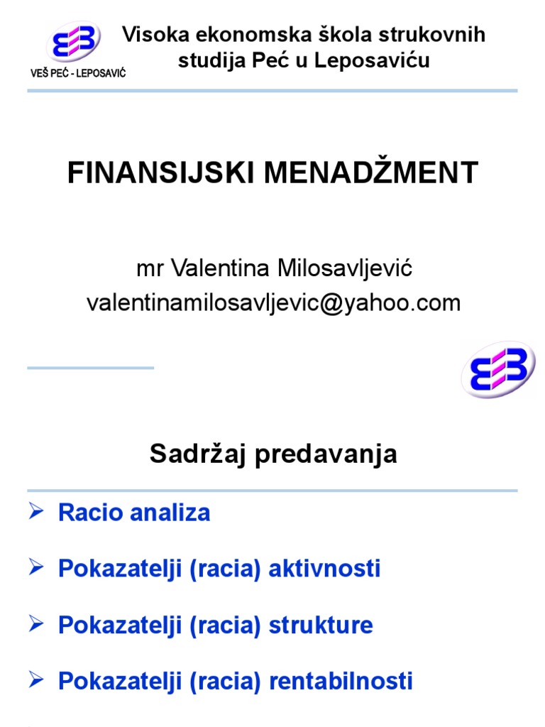 Racio Analiza u Finansijskom Menadžmentu | PDF | Business