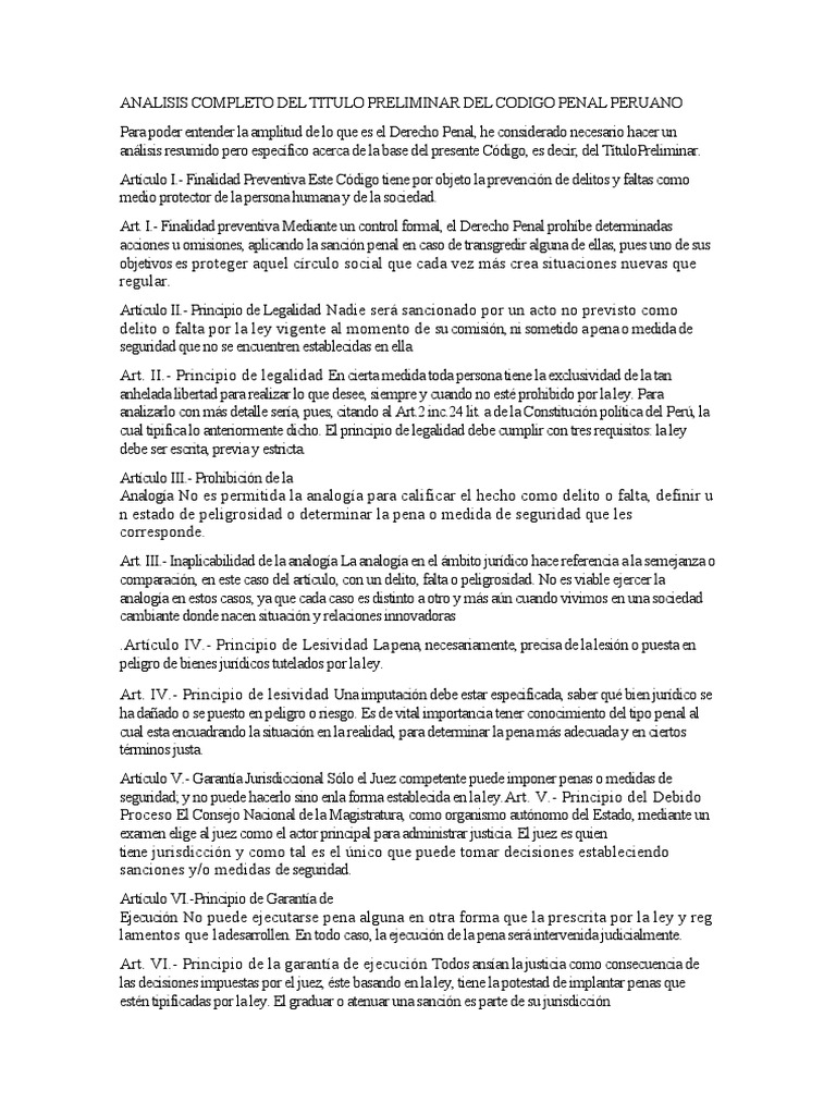 Analisis Completo Del Titulo Preliminar Del Codigo Penal Peruano PDF