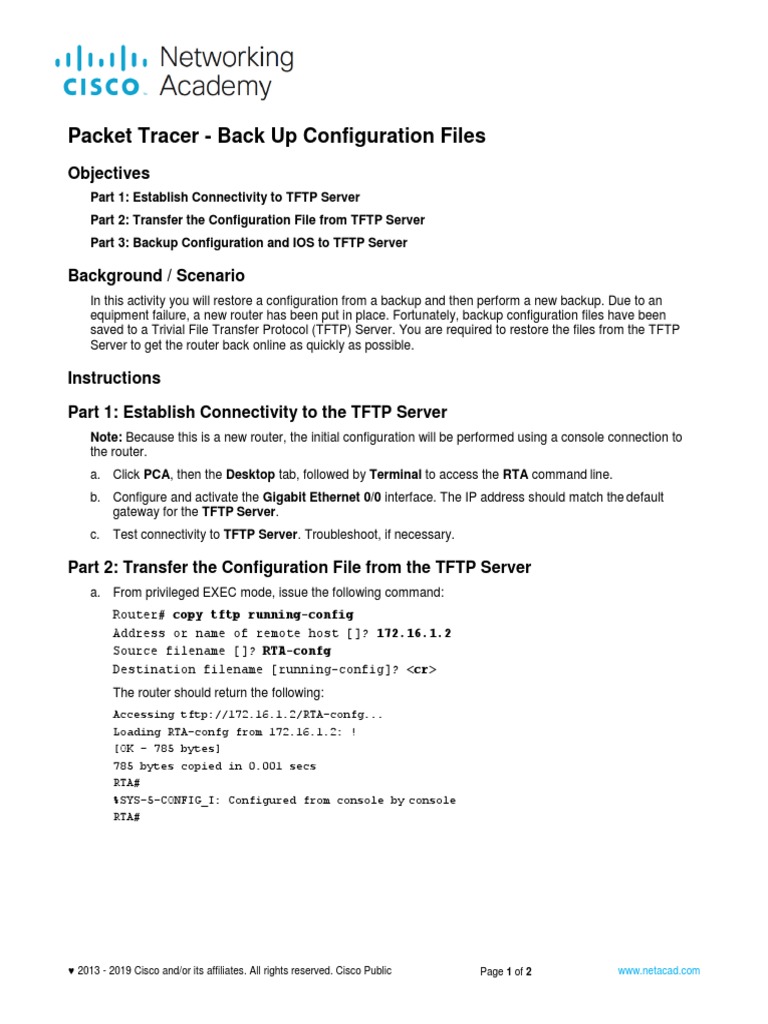 10.6.10 Packet Tracer Back Up Configuration Files Answer | PDF | Router ...