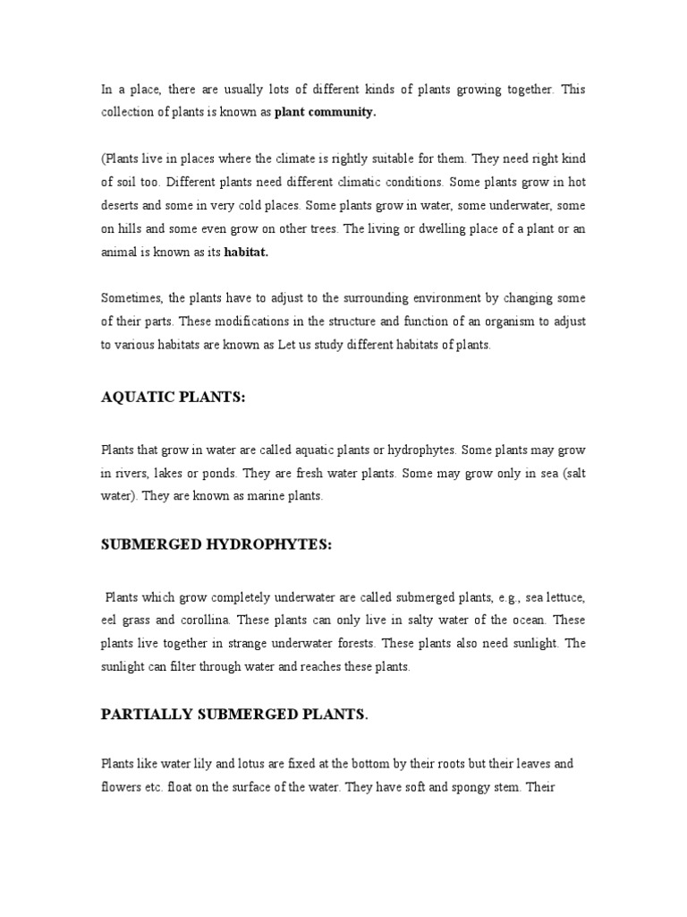 Different Habitats of Plants Plants Habitat