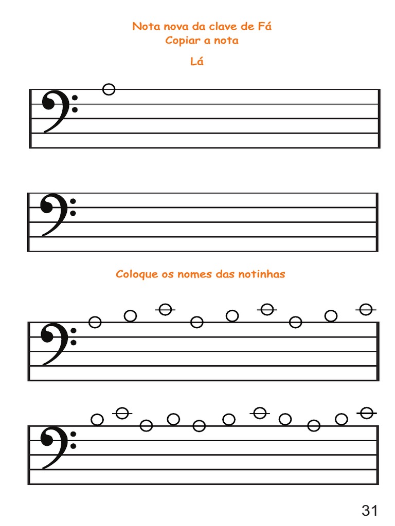 Atividade 1 - Nota Nova Na Clave de Fá (Lá) PDF | PDF