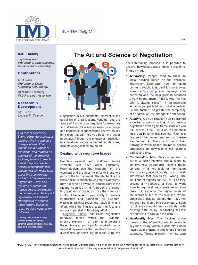 The Art and Sicence of Negotiation | PDF | Negotiation | Bias
