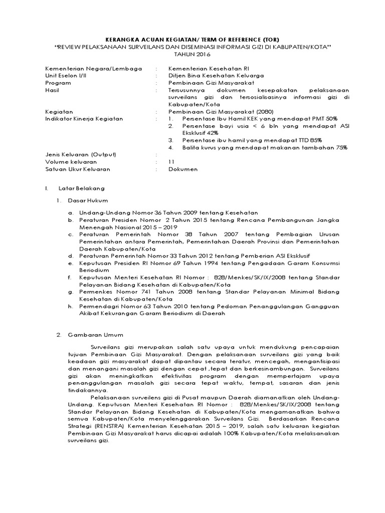 Kerangka Acuan Kegiatan/ Term of Reference (Tor) | PDF