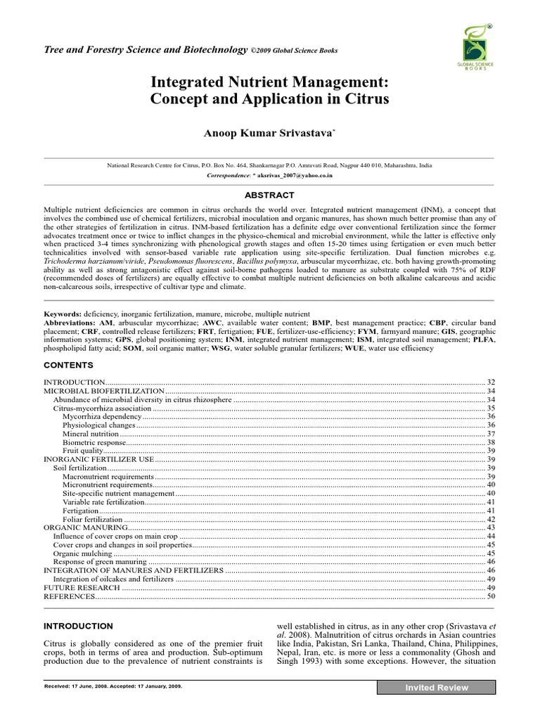 Integrated Nutrient Management: Concept and Application in Citrus | PDF ...