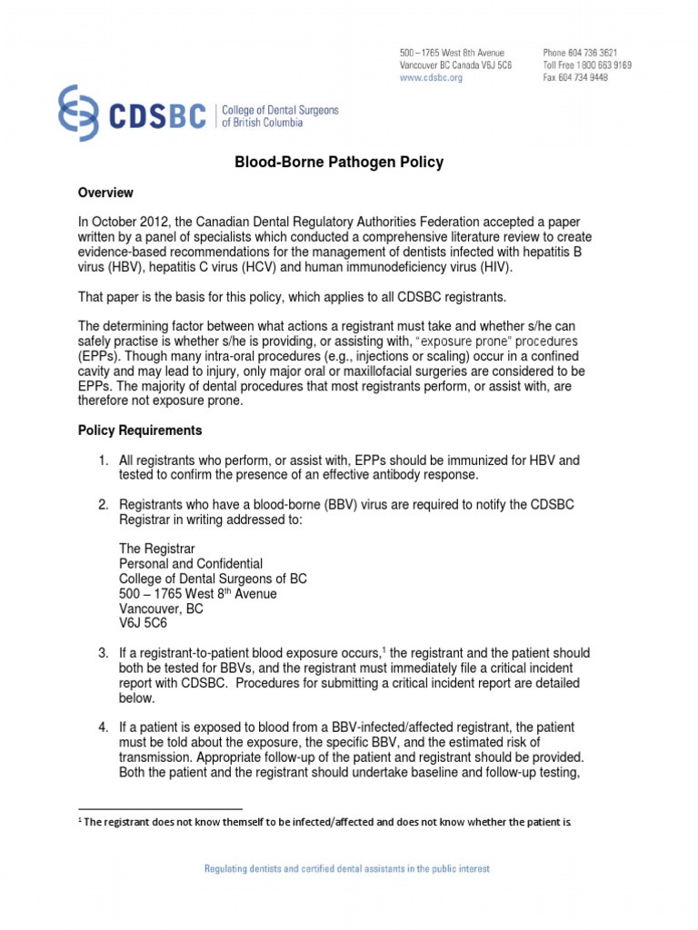 Blood Borne Pathogen Policy | PDF | Hepatitis C | Hepatitis B