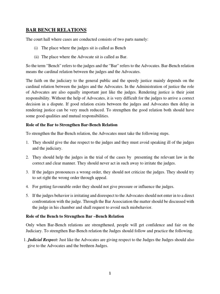 Bar Bench Relations PDF PDF Advocate Judge