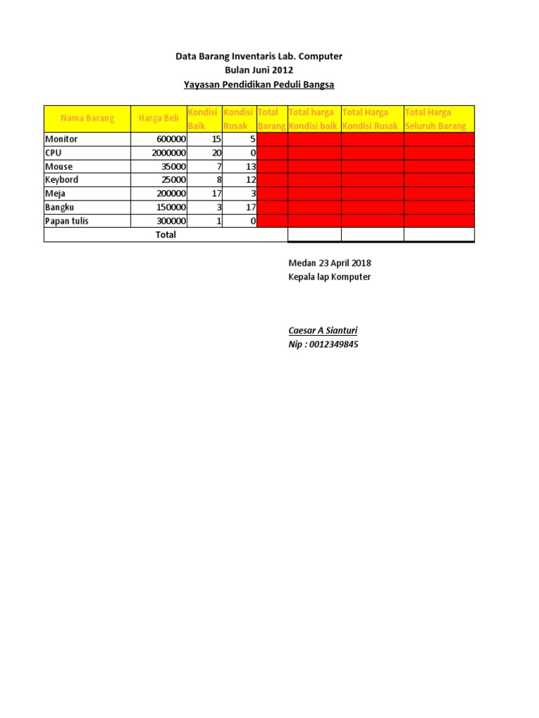 Nama Barang Harga Beli: Data Barang Inventaris Lab. Computer Bulan Juni ...