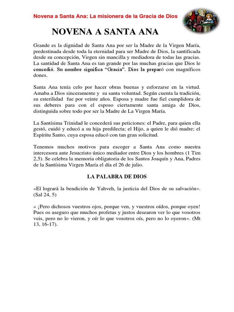 Novena a Santa Ana: Intercesión y Gracia | PDF | Oración | María, madre ...