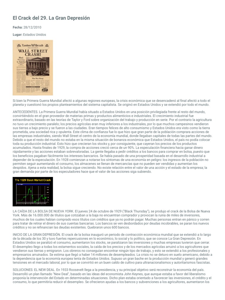 El Crack Del 29. La Gran Depresión | PDF | Gran depresion | Nuevo acuerdo