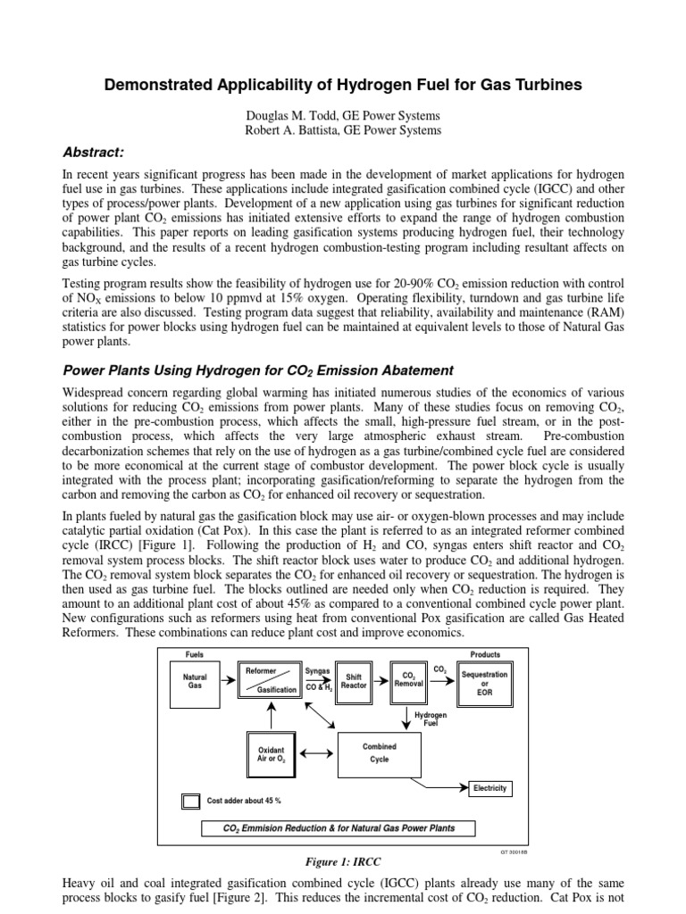 Hydrogen Fuel in Gas Turbines | PDF | Gasification | Coal