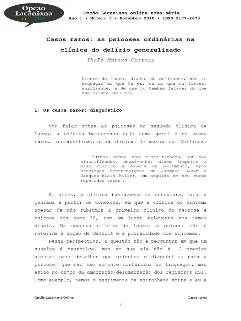 Casos Raros PDF | PDF | Jacques Lacan | Psicose