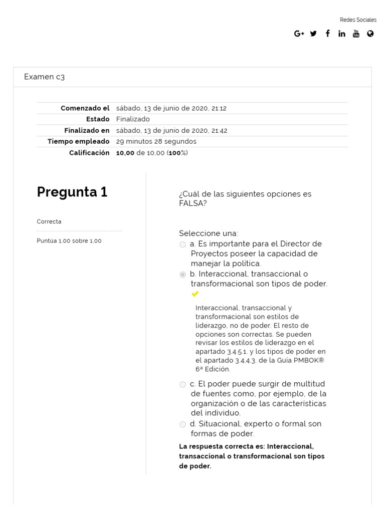 Examen c3 Gestión de Proyectos 1 | PDF | Liderazgo | Comportamiento