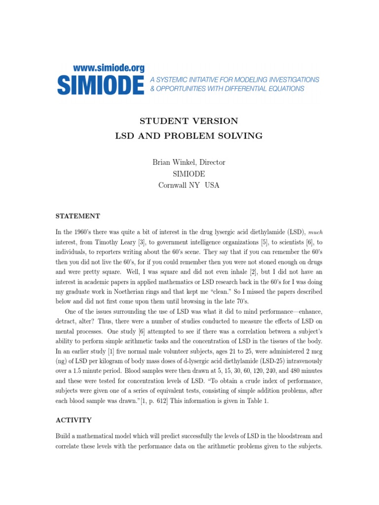 LSD Effects on Problem Solving Performance | PDF | Lysergic Acid ...