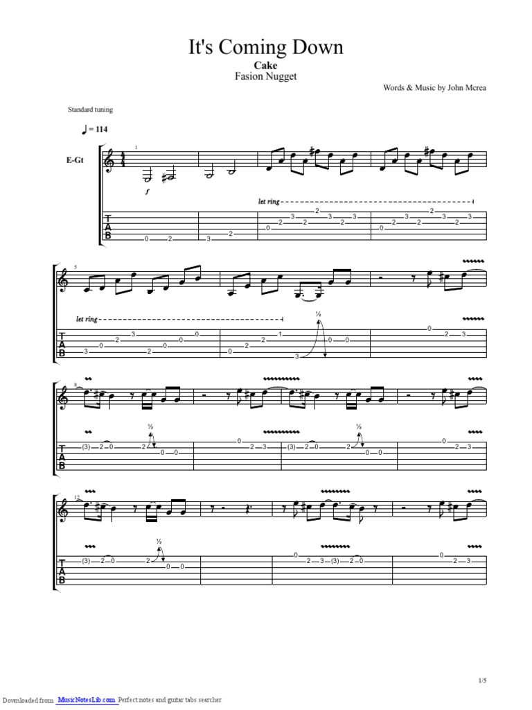 It's Coming Down Cake Fasion Nugget PDF Music Theory Guitars