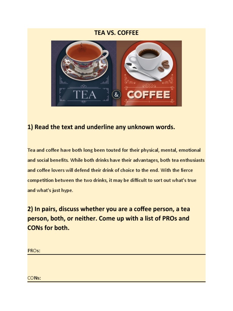 Tea vs Coffee: Pros, Cons, and Benefits | PDF | Wellness