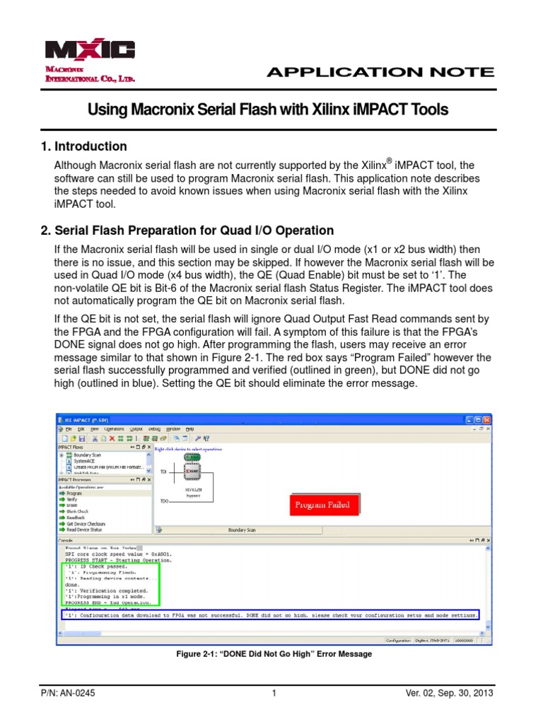 AN0245V2 Using Macronix Serial Flash With Xilinx iMPACT Tools PDF