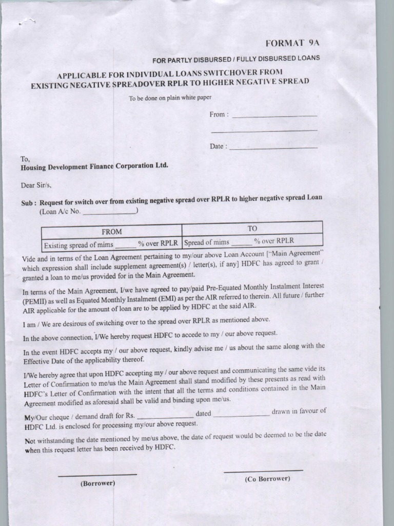 Format 9A: Applicable For Individual Loans Switchover From Existing ...